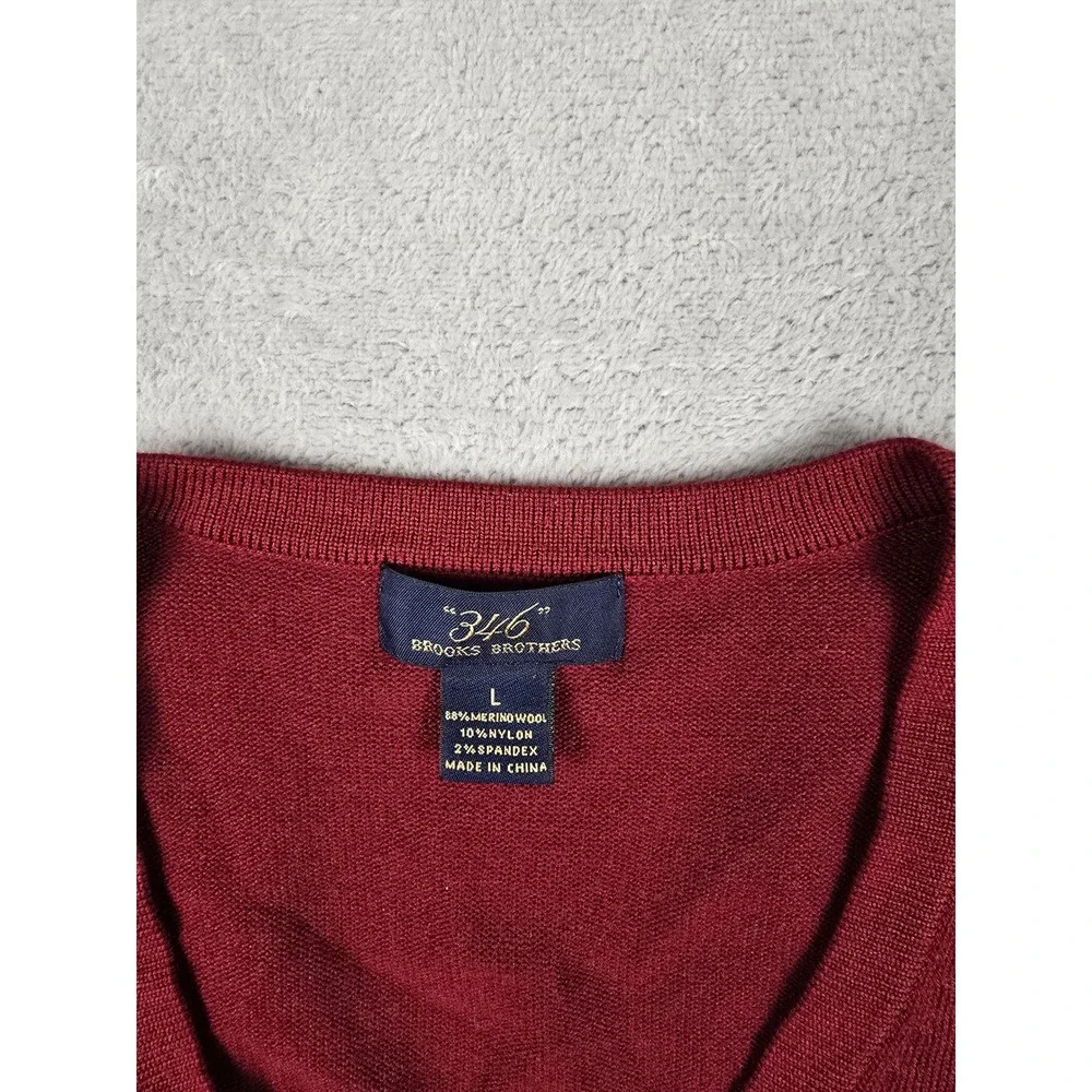 Brooks Brothers 346 V-Neck Sweater Mens Large Red Merino Wool‎ Blend Pullover